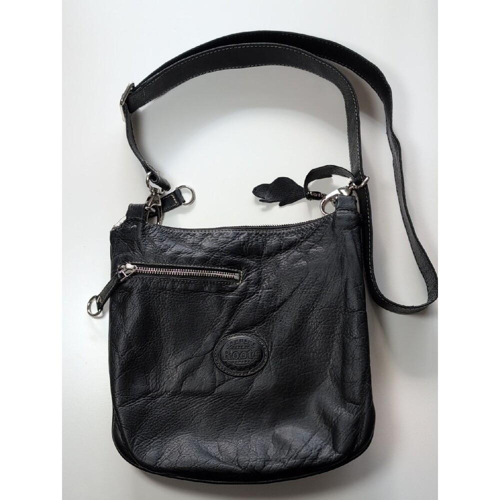 Roots Black Leather Crossbody Purse